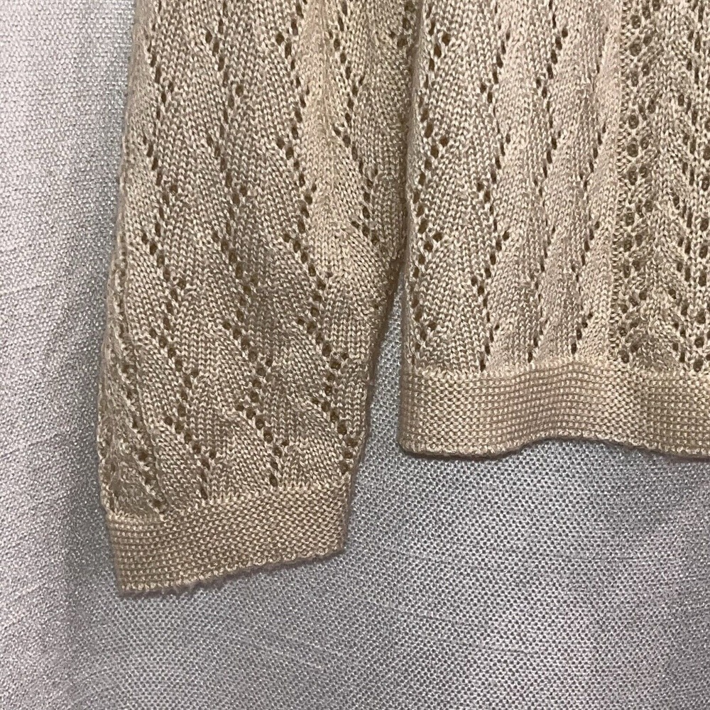 VTG Beige Cable Knit Cardigan Pearl Buttons Womens Approx M Granny Cottage READ - Picture 5 of 9